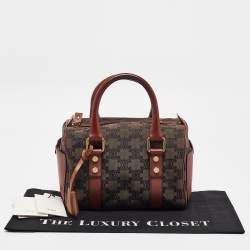 Celine Burgundy Logo Canvas Small Boston Bag