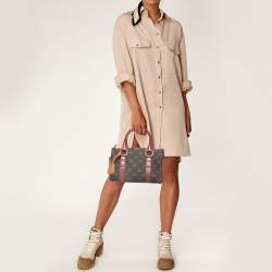 Celine Burgundy Logo Canvas Small Boston Bag