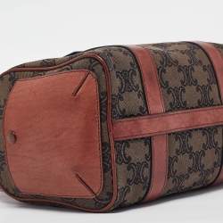 Celine Burgundy Logo Canvas Small Boston Bag