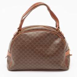Pre Owned Celine Brown Macadam Coated Canvas and Leather Dome Satchel
