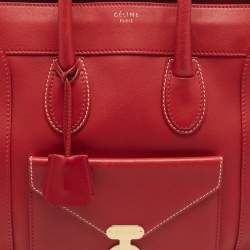 Pre Owned Celine Red Leather Envelope Luggage Tote