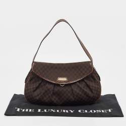 Celine Dark Brown Macadam Fabric and Leather Flap Hobo
