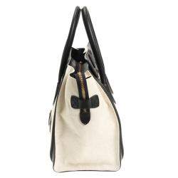 Pre Owned Celine Cream/Black Canvas and Leather Mini Luggage Tote