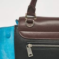Pre Owned Celine Tricolor Leather and Suede Medium Trapeze Bag