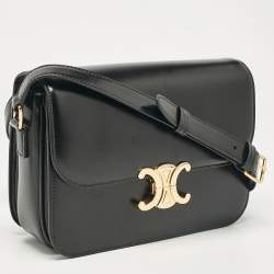 Pre Owned Celine Black Leather Classique Triomphe Shoulder Bag
