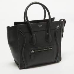 Pre Owned Celine Black Leather Micro Luggage Tote
