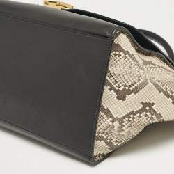 Pre Owned Celine Black/Beige Python and Leather Medium Trapeze Top Handle Bag