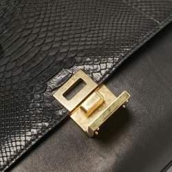 Pre Owned Celine Black/Beige Python and Leather Medium Trapeze Top Handle Bag