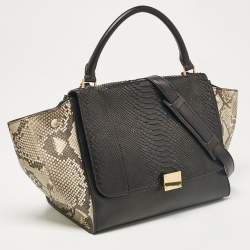 Pre Owned Celine Black/Beige Python and Leather Medium Trapeze Top Handle Bag