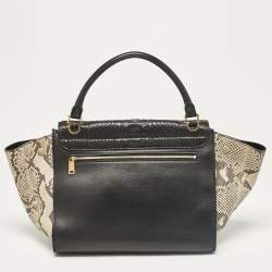 Pre Owned Celine Black/Beige Python and Leather Medium Trapeze Top Handle Bag