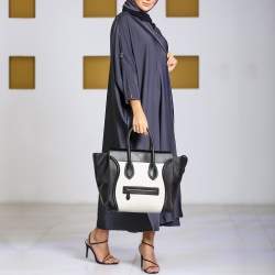 Pre Owned Celine Black/White Leather Mini Luggage Tote
