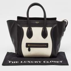 Pre Owned Celine Black/White Leather Mini Luggage Tote