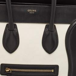Pre Owned Celine Black/White Leather Mini Luggage Tote