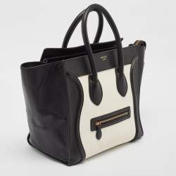 Pre Owned Celine Black/White Leather Mini Luggage Tote