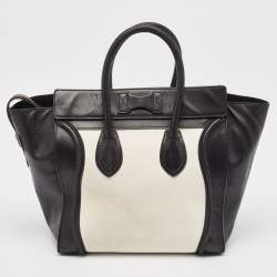 Pre Owned Celine Black/White Leather Mini Luggage Tote