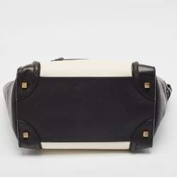 Pre Owned Celine Black/White Leather Mini Luggage Tote