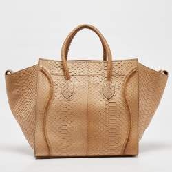 Pre Owned Celine Tan Python Medium Luggage Phantom Tote
