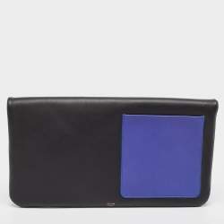 Celine Black/Blue Leather Fold Over Zip Clutch