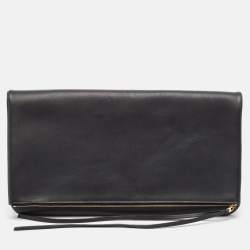 Celine Black/Blue Leather Fold Over Zip Clutch