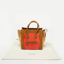 Celine Brown/Coral Orange Python and Leather Mini Luggage Tote