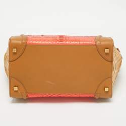 Celine Brown/Coral Orange Python and Leather Mini Luggage Tote