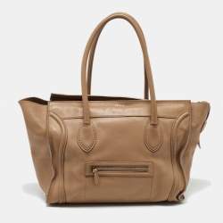 Pre Owned Celine Beige Leather Shoulder Luggage Tote