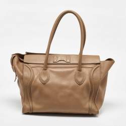 Pre Owned Celine Beige Leather Shoulder Luggage Tote