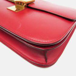 Celine Red Leather Medium Classic Box Shoulder Bag