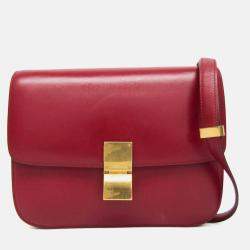 Celine Red Leather Medium Classic Box Shoulder Bag