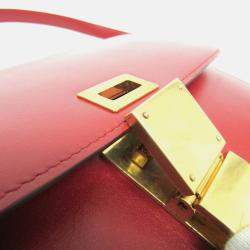 Celine Red Leather Medium Classic Box Shoulder Bag