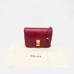 Celine Red Leather Medium Classic Box Shoulder Bag