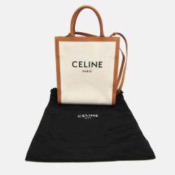 Celine Camel/Off-White Leather and Canvas Vertical Cabas Tote Bag