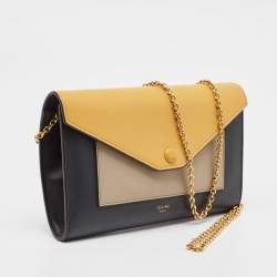 Celine Tricolor Leather Pocket Envelope Wallet On Chain