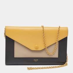 Celine Tricolor Leather Pocket Envelope Wallet On Chain