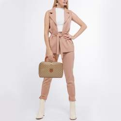 Pre Owned Celine Tan/Beige Macadam Coated Canvas Top Handle Bag