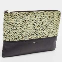 Celine Green/Black Textured Fabric and Leather Solo Pouch