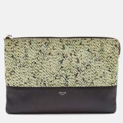 Celine Green/Black Textured Fabric and Leather Solo Pouch