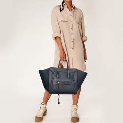 Pre Owned Celine Navy Blue Leather Medium Phantom Luggage Tote