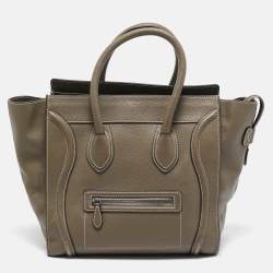 Pre Owned Celine Dark Beige Leather Mini Luggage Tote