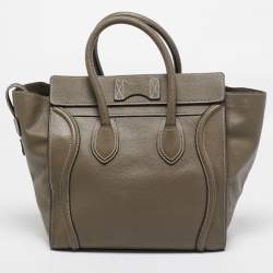 Pre Owned Celine Dark Beige Leather Mini Luggage Tote