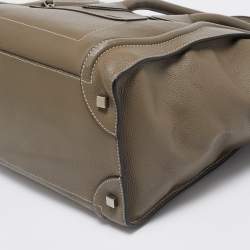 Pre Owned Celine Dark Beige Leather Mini Luggage Tote
