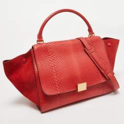 Pre Owned Celine Red Python and Suede Medium Trapeze Bag
