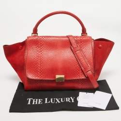 Pre Owned Celine Red Python and Suede Medium Trapeze Bag