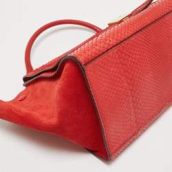 Pre Owned Celine Red Python and Suede Medium Trapeze Bag