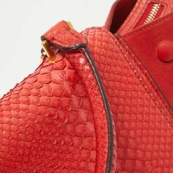 Pre Owned Celine Red Python and Suede Medium Trapeze Bag