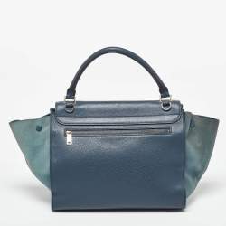 Celine Blue Leather and Suede Medium Trapeze Top Handle Bag