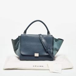 Celine Blue Leather and Suede Medium Trapeze Top Handle Bag