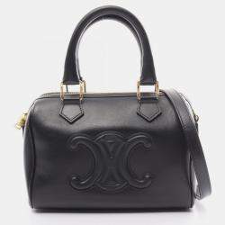 Celine Small Boston Cuir Leather Black Triomphe Handbag