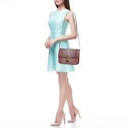 Celine Burgundy Stingray and Leather Medium Classic Box Shoulder Bag