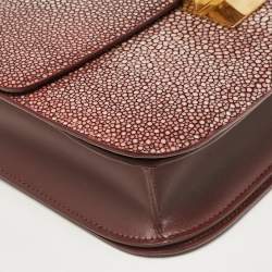 Celine Burgundy Stingray and Leather Medium Classic Box Shoulder Bag